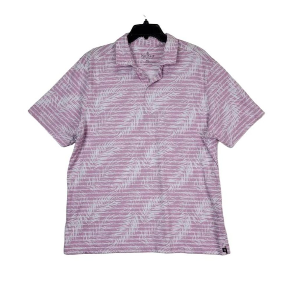 Nat Nast Men's Casual Collared Short Sleeve Polo Shirt Striped PlusSize 2XL Pink